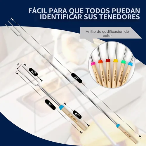 Vista 3 de Paquete de 6 palitos Smores para hoguera, kit de pinchos largos para asar malvaviscos de 32 pulgadas para fogata, tenedor para perros calientes