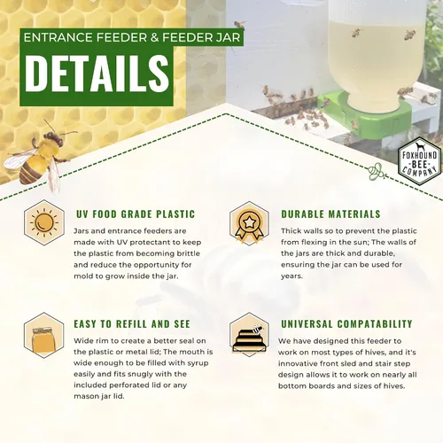Vista 4 de Foxhound Bee Co: Comedero de abejas para apicultura con alimentador de entrada de plástico y botella extragrande de medio galón para alimentar