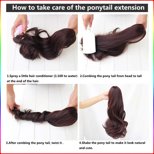 Vista 9 de Colas de caballo con clip para mujer, extensión de cola de caballo rizada de 18 pulgadas, 20 pulgadas, extensiones de cabello ondulado, color rubio