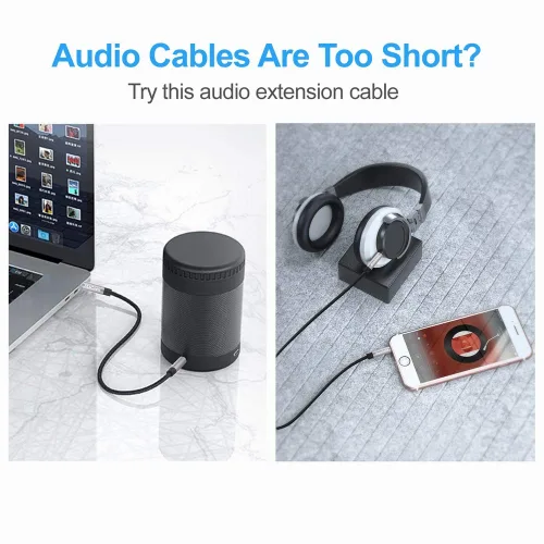 Vista 6 de MaGeek Cable de extensión auxiliar de audio de 0.138 in, TRRS de 4 polos, adaptador de extensión auxiliar macho a hembra compatible con Beats