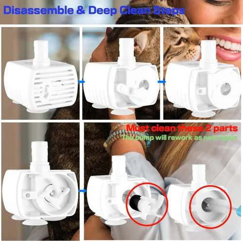 Vista 6 de Fuente de agua para gatos Homtyler, fuente de agua para mascotas de acero inoxidable para gatos en interiores, 3 filtros y bomba ultra silenciosa