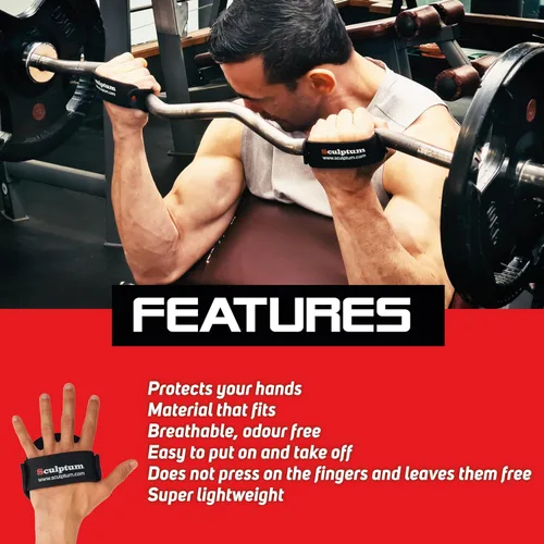 Vista 4 de Guantes de gimnasio anti-callo, acolchado adaptativo negro para entrenamiento con pesas, crossfit, fitness, protección de agarre cómodo