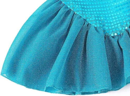 Vista 7 de HenzWorld Mermaid Princess Costume Dress up Outfit Birthday Party Spaghetti Strap Fish Skirt Accessories Jewelry Pink