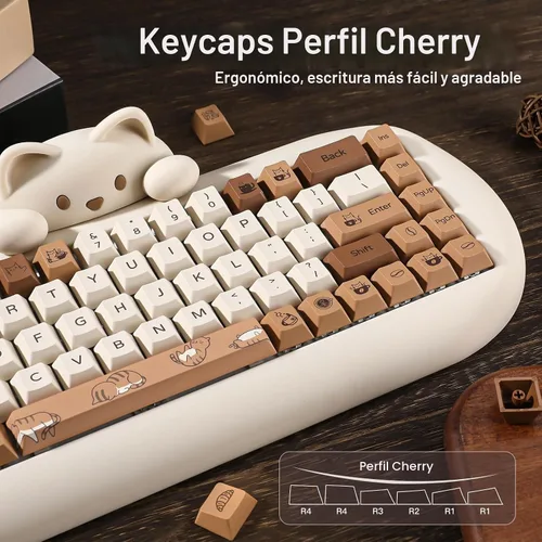 Vista 3 de YUNZII Coffee Cat Dye Sub PBT Keycaps, 152 teclas completas de sublimación por tinte, juego de teclas personalizadas con extractor de teclas