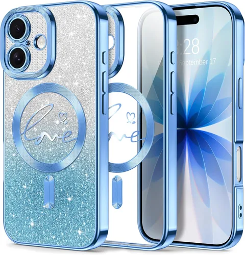 Vista 133 de Hython Funda para iPhone Air con purpurina, compatible con MagSafe Love Heart fundas magnéticas transparentes para teléfono para mujeres y niñas