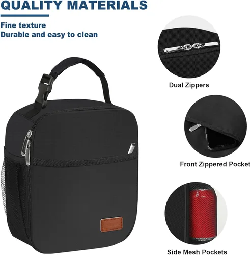 Vista 2 de Femuar Lonchera para hombres, mujeres y adultos, lonchera pequeña para el trabajo, picnic, bolsa de almuerzo reutilizable, bolsa de almuerzo Negro