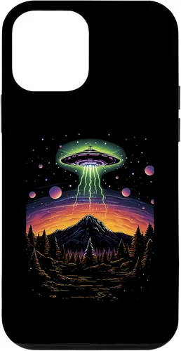 Vista 12 de iPhone 14 colorido OVNI Bright Mountain Lake Camping Alien Visitors Case