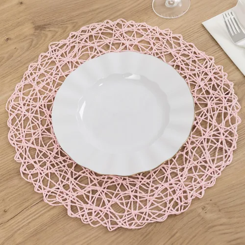 Vista 12 de Efavormart - Paquete de 6 manteles individuales redondos de 15 pulgadas con cuerda metálica beige para bodas, eventos, fiestas de cumpleaños