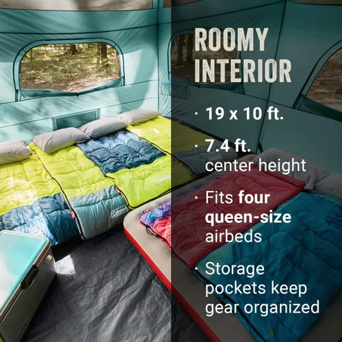 Vista 2 de Coleman Skylodge Camping Tent with Rainfly & Screened Porch, XL Weatherproof Family Tent Fits 4 Queen-Sized Airbeds, Color-Coded Poles & Sleeves