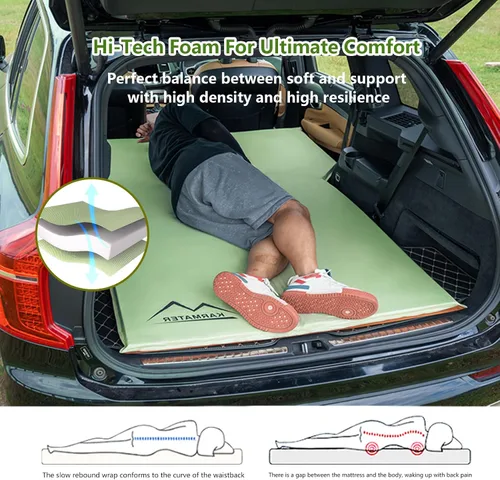 Vista 2 de M KARMATER Almohadilla de dormir autoinflable para automóvil, colchón de espuma viscoelástica gruesa con almohada, colchón de campamento de auto 9.0