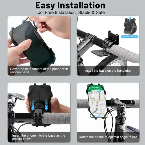 Vista 3 de Soporte desmontable para teléfono de bicicleta, ajuste de rotación de 360 grados, adecuado para teléfonos inteligentes de 4 a 6.5 pulgadas
