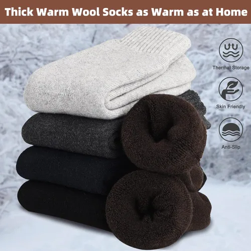 Vista 2 de VoJoPi Wool Socks Mens, 5 Pairs Thermal Warm Socks for Men Hiking Walking Super thick and Soft Cozy Boot Socks
