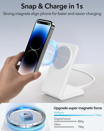 Vista 12 de 2-en-1 para soporte de carga compatible con Magsafe con bloque de carga USB-C PD de 20W y cable, cargador inalámbrico de carga rápida diseñado