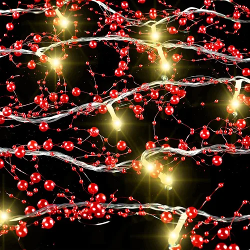 Vista 8 de Honoson Guirnalda de luces de Navidad con cuentas de bayas de 33 pies, guirnalda de luz para chimenea, decoración de chimenea de Navidad, cuentas