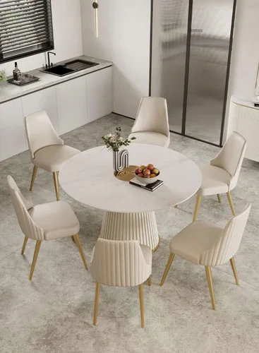 Vista 8 de Mesa de comedor de piedra interizada Simplicity Comedor Cafetería Muebles para el hogar, Mesa de comedor redonda creativa nórdica Mesa auxiliar