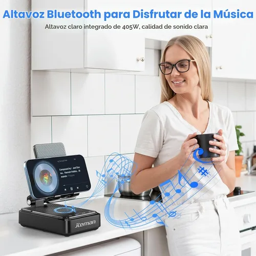 Vista 3 de Jteman - Soporte para teléfono celular con altavoz Bluetooth y cargador inalámbrico