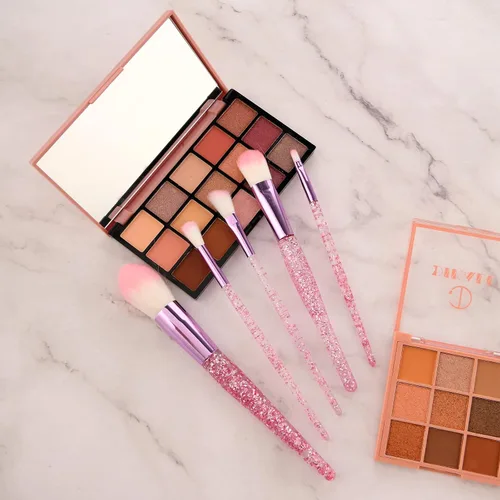 Vista 4 de WLLHYF Juego de 10 brochas de maquillaje de cristal con brillantina, corrector de base profesional, delineador de ojos, delineador de ojos, rubor