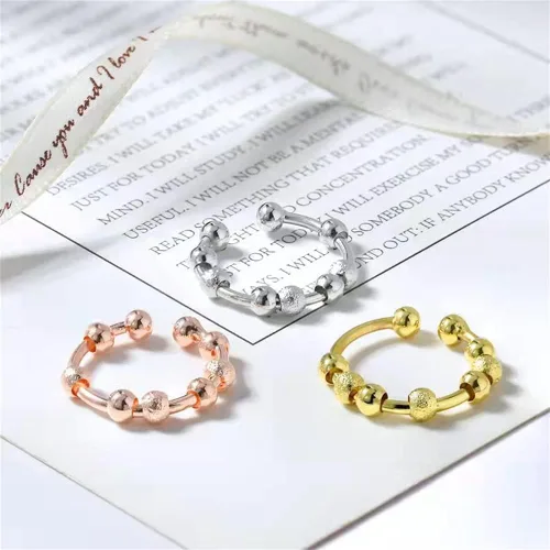 Vista 2 de JILIYUPA Anillos giratorios chapados en oro de 14 quilates para mujeres y hombres, cuentas de oro, anillos antiansiedad, banda giratoria, unisex