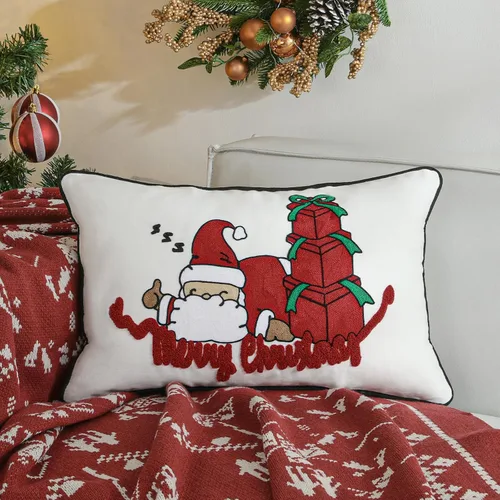 Vista 11 de Lewondr - Funda de almohada de Navidad bordada, 12 x 20 pulgadas, 1 unidad Funda de almohada decorativa, funda de cojín, decoración navideña