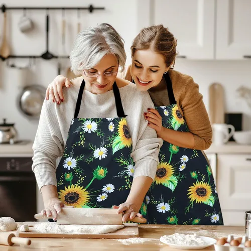 Vista 9 de Violet Mist Delantal floral para mujeres y niñas, lindo delantal de cocina floreciente para hombres, delantales de cocina ajustables para cocina
