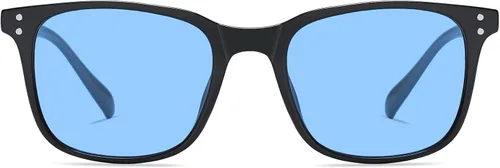 Vista 3 de SHEEN KELLY TR90 Polarized Sunglasses Square for Men Women Black Frame Glasses Downey See Through Lens Blue Tinted