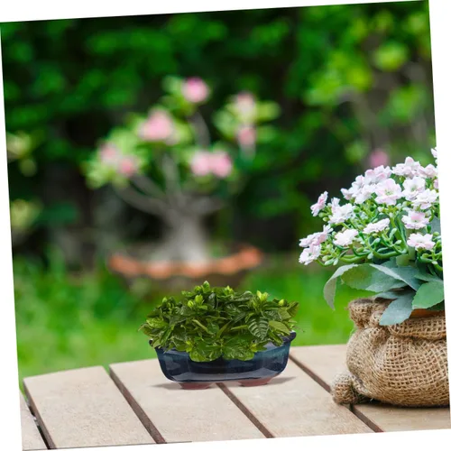 Vista 5 de Yardwe 2 macetas de cerámica esmaltadas para bonsái y cactus, elegantes adornos de escritorio decorativos para interiores para el año