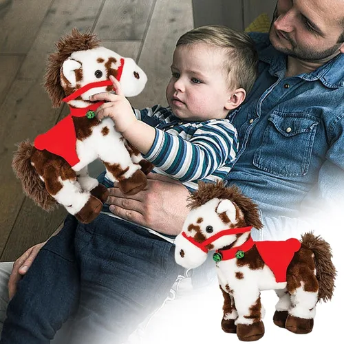Vista 2 de Spotted - Juguete de caballo animado de Navidad, figuras de caballo interactivas de felpa con sonido, cola de cabeza moviendo, caballo que camina