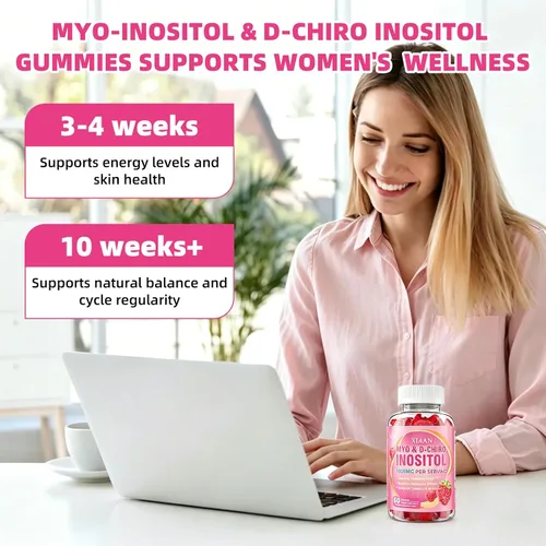 Vista 6 de Gomitas de suplemento de inositol para mujer, sabor a frambuesa