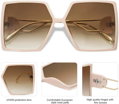 Vista 6 de Allarallvr Gafas de sol cuadradas de gran tamaño para mujer, gafas de sol Tetro de moda para mujer, gafas de sol AR82009