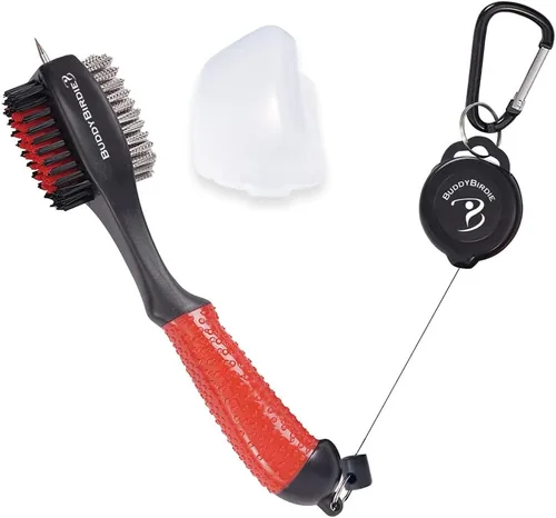 Vista 10 de Cepillo retráctil para palos de golf Cepillo doble de gran tamaño, agarre ergonómico, limpiador de ranuras retráctil y cordón