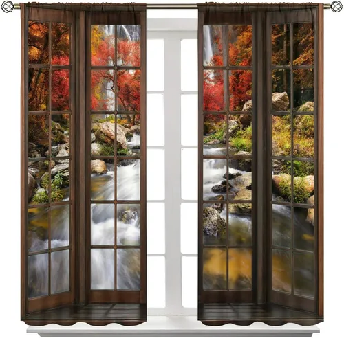 Vista 225 de Cortinas de paisaje, ventana 3D, primavera, bosque, vida silvestre, paisajes de naturaleza, dormitorio, sala de estar, cortinas térmicas opacas de 2