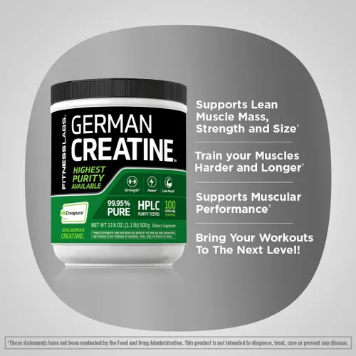 Vista 4 de Fitness Labs Monohidrato de Creatina Alemán en Polvo 500 Gramos Suplemento Fitness Creapure 100 Porciones