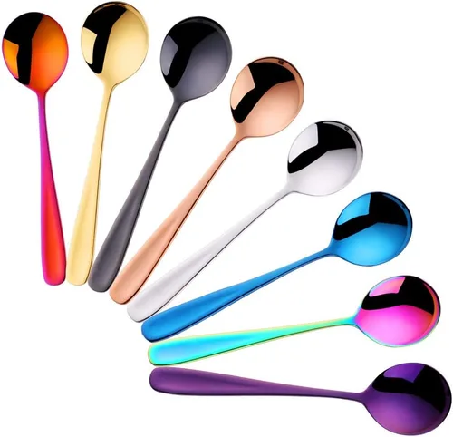 Vista 12 de 8-Piece Stainless Steel Table Spoons, 7 Inch Soup Spoons for Cereal, Dessert, Soup, Coffee & Tea(black）
