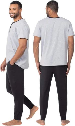Vista 2 de PajamaGram Ringer Tee Men's Sleepwear - Men Pajamas Set, Henley Top & Joggers