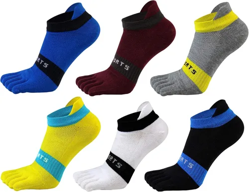 Vista 19 de Fasot Calcetines con dedos para hombre, corte bajo, deportivos, transpirables, de algodón, 5 dedos, punta dividida, paquete de 6 4 Negro