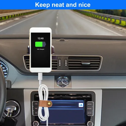 Vista 8 de Coideal - Organizador de cables de cuero, 20 piezas para cables de auriculares, reutilizables, USB, con clips de cable a presión para teléfono Blanco