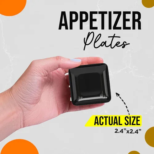 Vista 6 de Exquisite Mini platos de postre pequeños, paquete de 120 platos desechables negros de 2.4 x 2.4 pulgadas, pequeños de plástico sin BPA para bodas