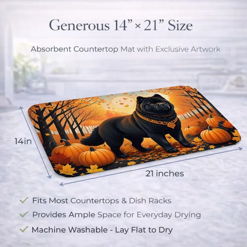 Vista 3 de Caroline's Treasures DAC1036DDM - Tapete de secado de platos negro Chow Chow Fall absorbente para secado de platos para encimera de cocina, tapete