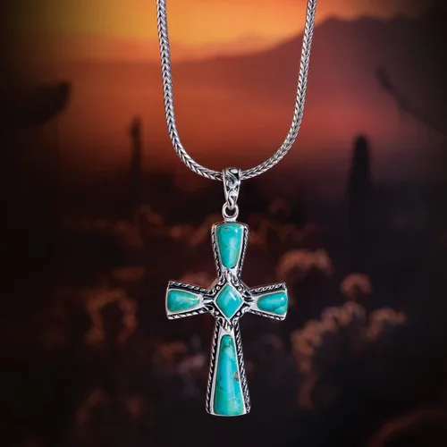Vista 4 de Stauer - Colgante de cruz turquesa Mission para mujer (3 25 ctw) y cadena, Gema, turquesa