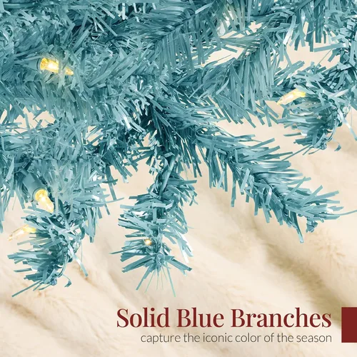 Vista 16 de Best Choice Products Árbol de Navidad azul bebé preiluminado de 6 pies, decoración navideña artificial completa con 947 puntas de rama, 250 luces