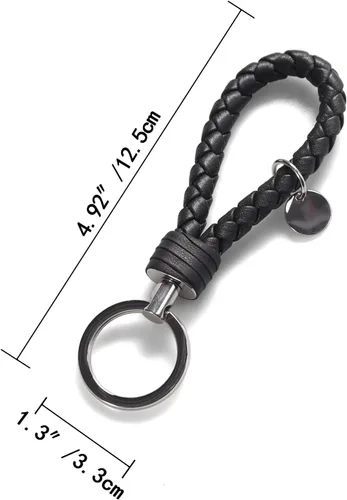 Vista 5 de BHEGVEN Llavero de cuero genuino para hombres y mujeres, llaveros de acero inoxidable, con caja de regalo