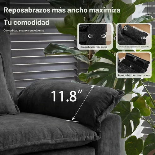 Vista 6 de URRED Sofá modular de gran tamaño, negro: 87 pulgadas en forma de L