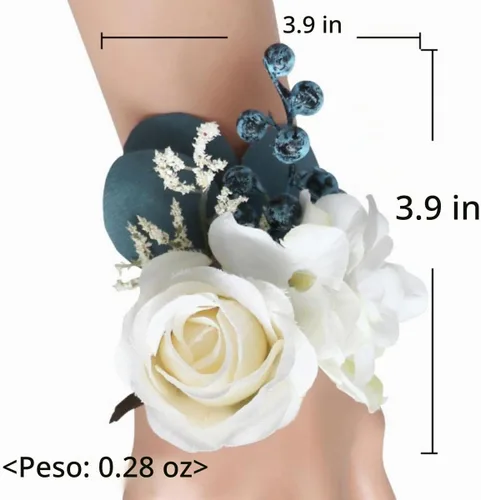 Vista 4 de MOJUN Juego de ramo de dama de honor, ramillete de muñeca, para novio, flores de boda de rosas artificiales para ceremonia de boda, aniversario