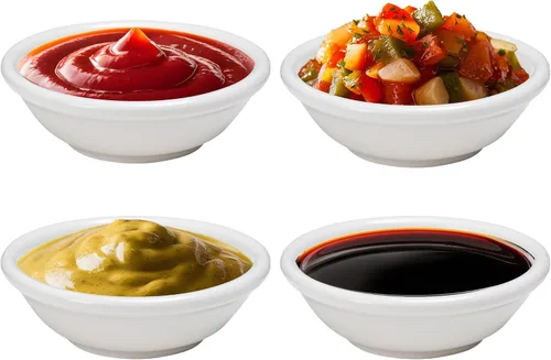 Vista 8 de Vikko Juego de 4 mini cuencos de cerámica para embutidos pequeños, plato redondo de salsa de soja de 1 onza