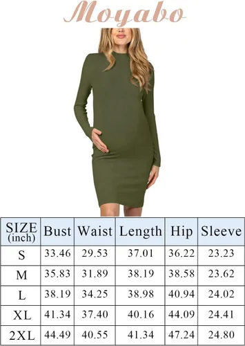 Vista 6 de Moyabo Vestido de maternidad de punto acanalado para mujer, vestido ajustado de manga larga para uso diario o baby shower