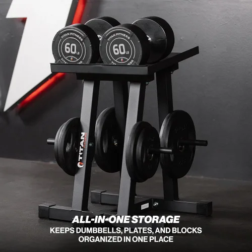 Vista 3 de Titan Fitness - Soporte para mancuernas y placas en forma de árbol, capacidad de 260 LB, organiza mancuernas clásicas, bloques de potencia, placas