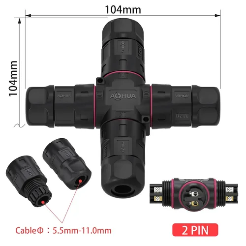 Vista 2 de AOHUA Caja de conexiones M20 de 4 vías, impermeable, IP68, caja de salida eléctrica para exteriores, conector de cable de 2 pines para cables