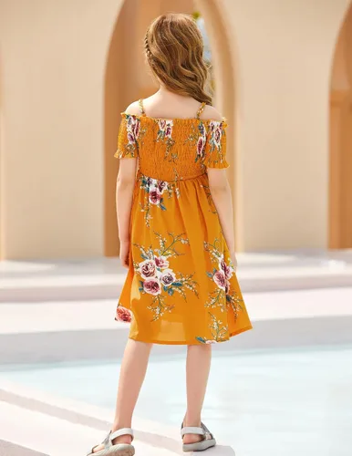 Vista 4 de Arshiner Vestido casual de verano floral sin mangas para niñas de 4 a 13 años
