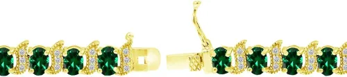 Vista 4 de Pulsera de tenis ovalada de plata de ley auténtica, creada o simulada con piedras preciosas y S para mujer