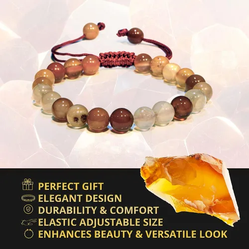 Vista 143 de Adjustable Crystal Bracelet – Gemstone Bead Bracelet with Adjustable Macrame String – Chic Gemstone Bracelet for Men and Women – 8mm Round Healing
